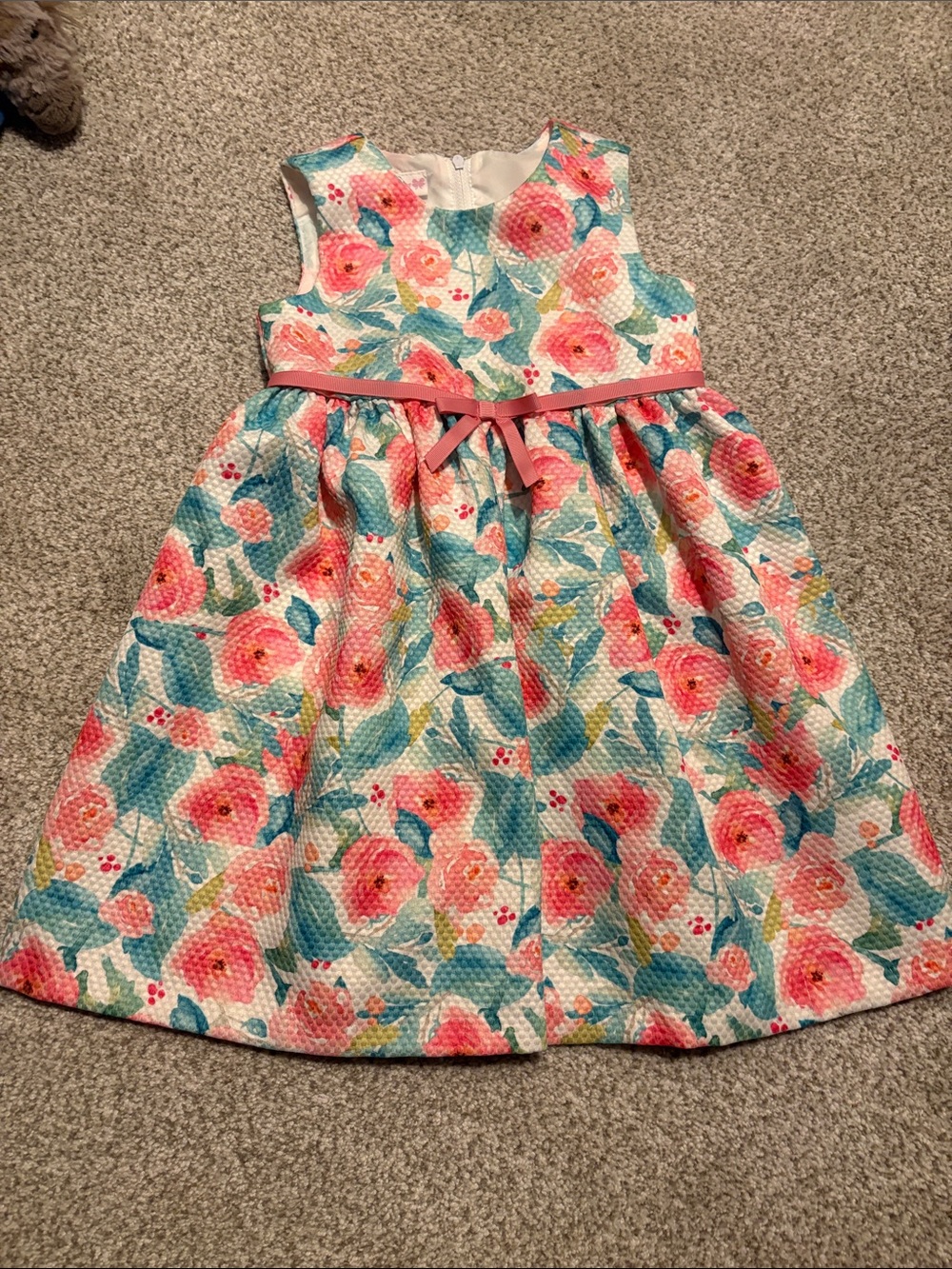 Bonnie Jean Coral & Teal Floral Sleeveless Party Dress